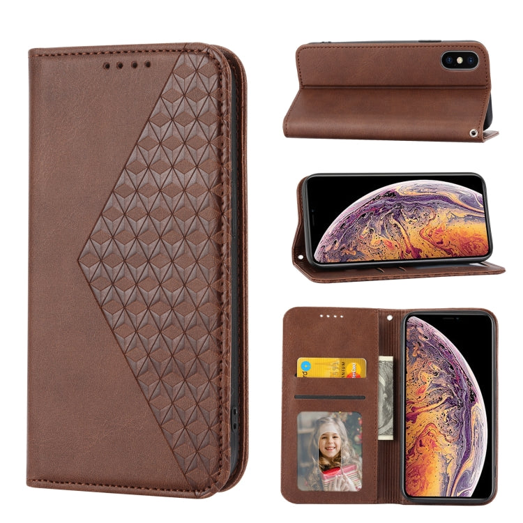 Cubic Grid Calf Texture Magnetic Closure Leather Phone Case, For iPhone 11 Pro, For iPhone 11 Pro Max, For iPhone X / XS, For iPhone XR