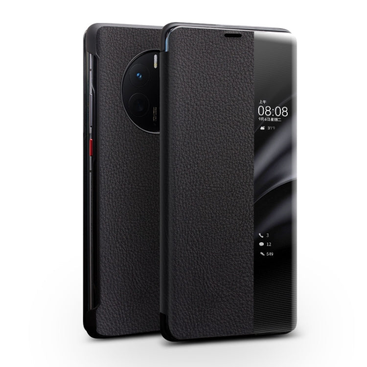 QIALINO Genuine Leather Side Window View Smart Phone Case, For Huawei Mate 50 Pro, For Huawei Mate 50, For Huawei P30, For Huawei P50, For Huawei P50 Pro