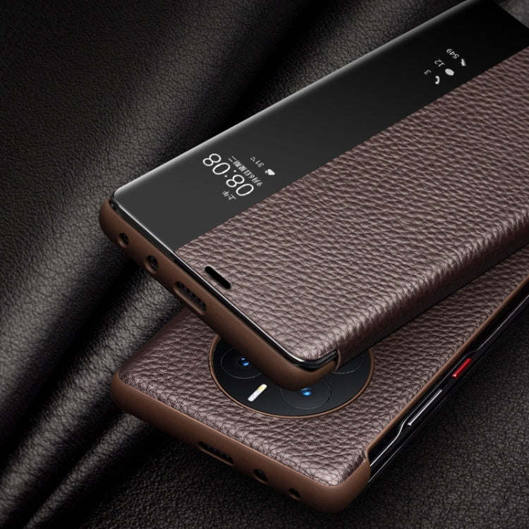 QIALINO Genuine Leather Side Window View Smart Phone Case, For Huawei Mate 50 Pro, For Huawei Mate 50, For Huawei P30, For Huawei P50, For Huawei P50 Pro