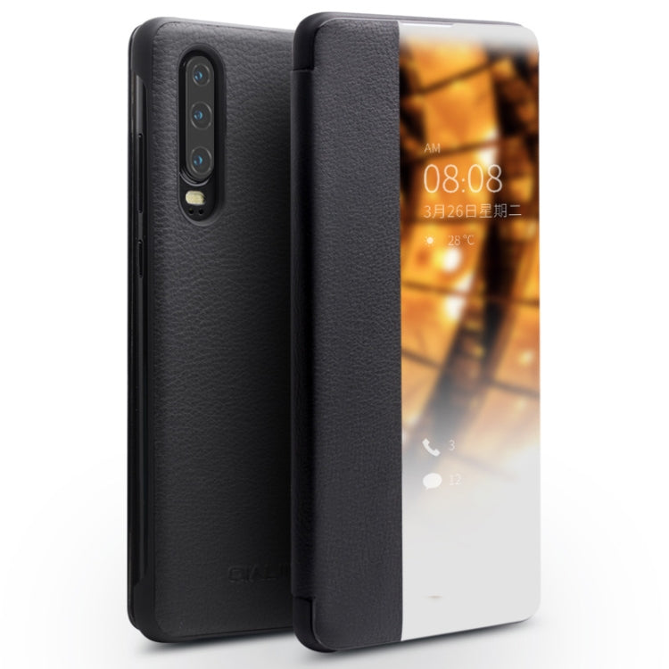 QIALINO Genuine Leather Side Window View Smart Phone Case, For Huawei Mate 50 Pro, For Huawei Mate 50, For Huawei P30, For Huawei P50, For Huawei P50 Pro