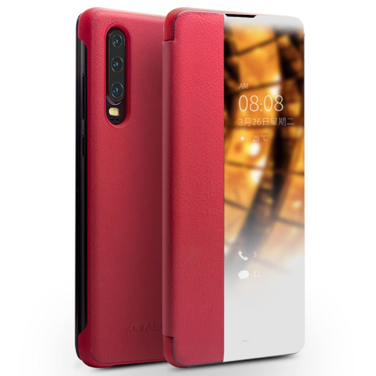 QIALINO Genuine Leather Side Window View Smart Phone Case, For Huawei Mate 50 Pro, For Huawei Mate 50, For Huawei P30, For Huawei P50, For Huawei P50 Pro