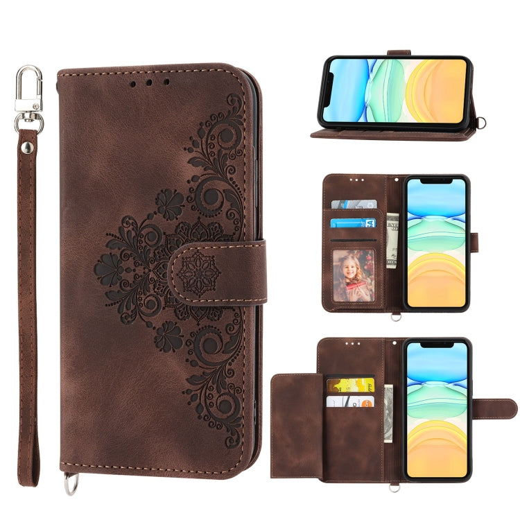Skin-feel Flowers Embossed Wallet Leather Phone Case, For iPhone 12 Pro Max, For iPhone 12 / 12 Pro, For iPhone 12 mini, For iPhone 11 Pro Max