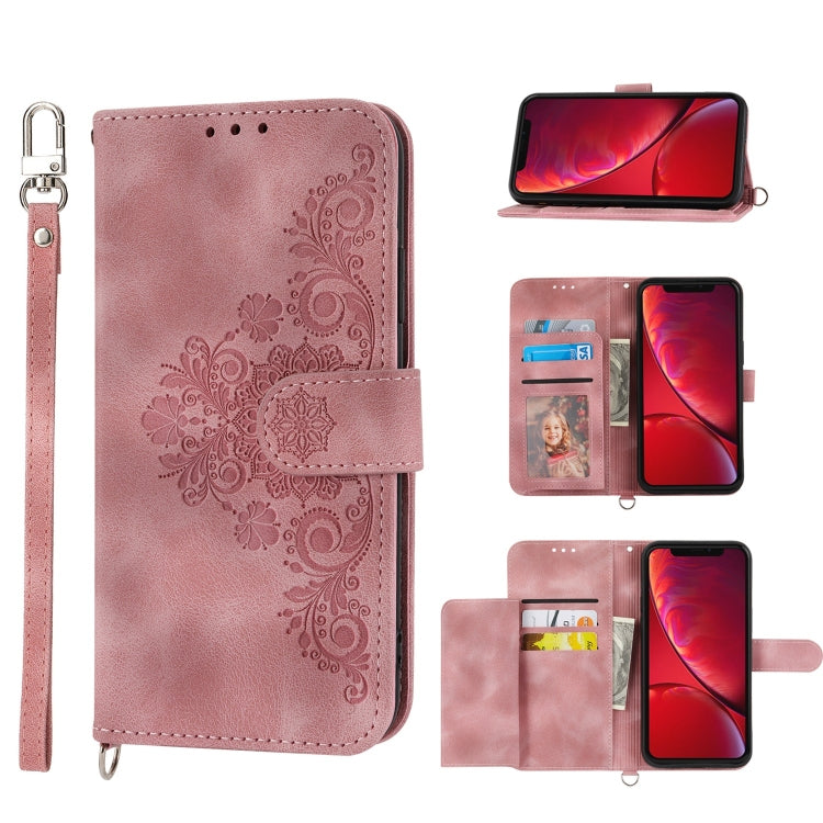 Skin-feel Flowers Embossed Wallet Leather Phone Case, For iPhone XR, For iPhone SE 2022 / SE 2020 / 8 / 7, For iPhone 8 Plus / 7 Plus