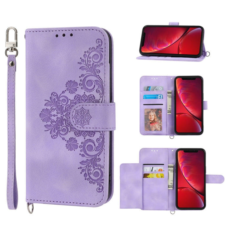 Skin-feel Flowers Embossed Wallet Leather Phone Case, For iPhone XR, For iPhone SE 2022 / SE 2020 / 8 / 7, For iPhone 8 Plus / 7 Plus