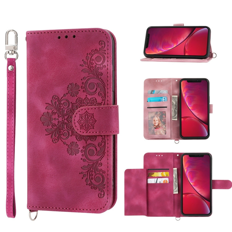 Skin-feel Flowers Embossed Wallet Leather Phone Case, For iPhone XR, For iPhone SE 2022 / SE 2020 / 8 / 7, For iPhone 8 Plus / 7 Plus