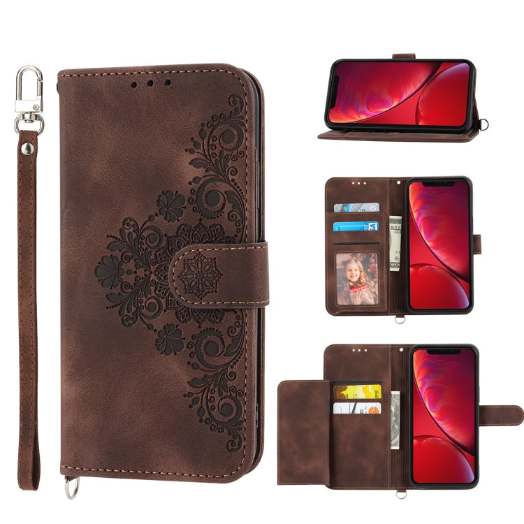Skin-feel Flowers Embossed Wallet Leather Phone Case, For iPhone XR, For iPhone SE 2022 / SE 2020 / 8 / 7, For iPhone 8 Plus / 7 Plus
