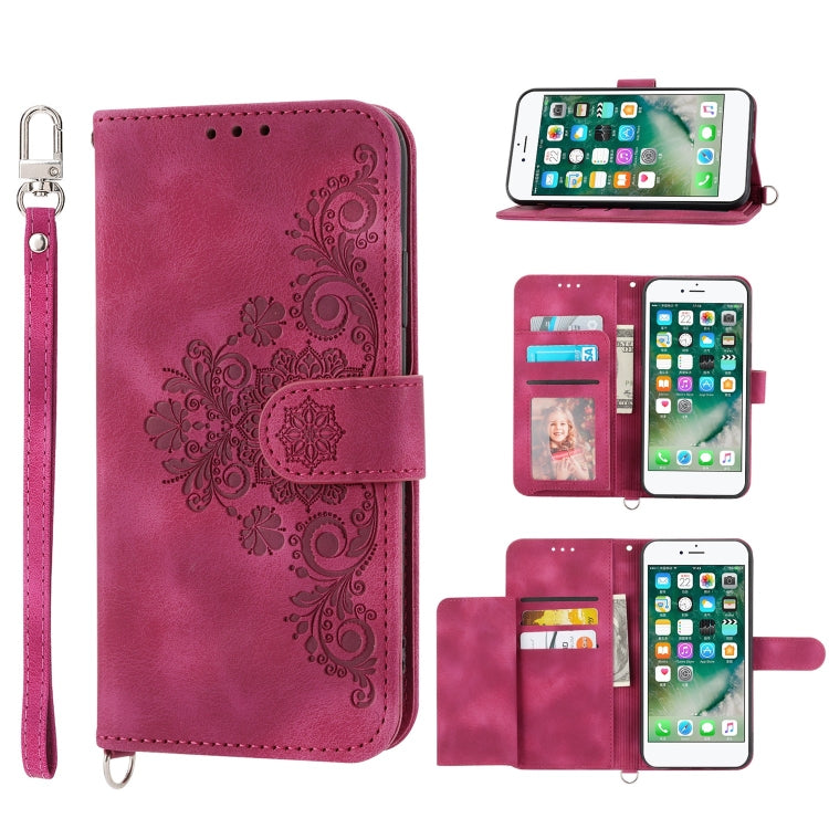 Skin-feel Flowers Embossed Wallet Leather Phone Case, For iPhone XR, For iPhone SE 2022 / SE 2020 / 8 / 7, For iPhone 8 Plus / 7 Plus