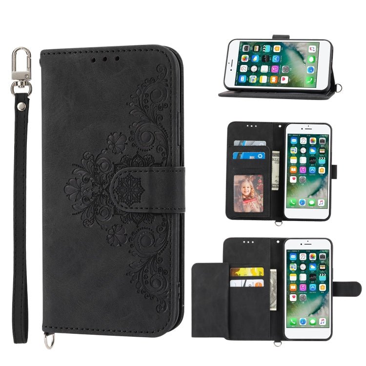 Skin-feel Flowers Embossed Wallet Leather Phone Case, For iPhone XR, For iPhone SE 2022 / SE 2020 / 8 / 7, For iPhone 8 Plus / 7 Plus