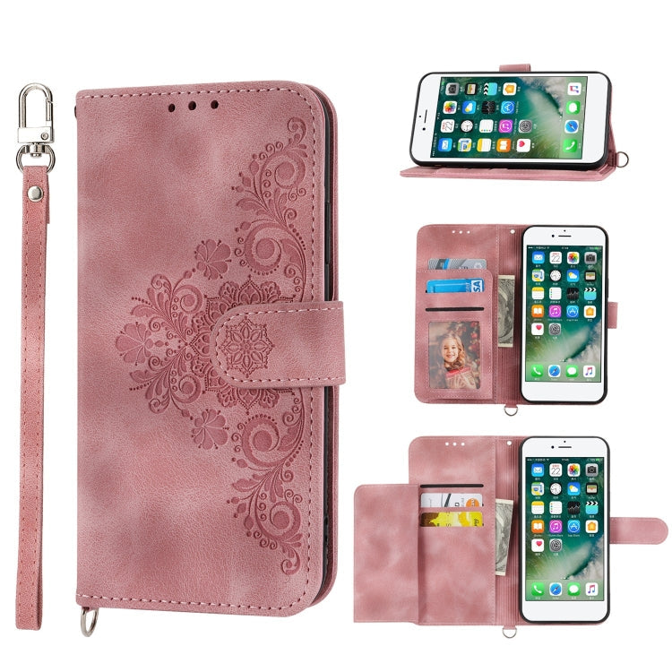 Skin-feel Flowers Embossed Wallet Leather Phone Case, For iPhone XR, For iPhone SE 2022 / SE 2020 / 8 / 7, For iPhone 8 Plus / 7 Plus