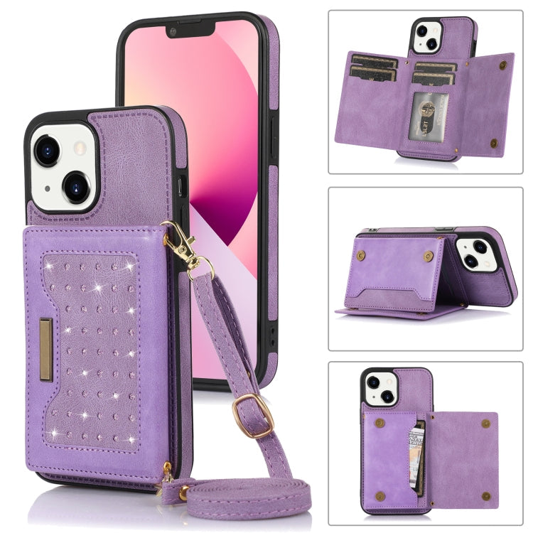 Three-fold RFID Leather Phone Case with Lanyard, For iPhone 12 Pro Max, For iPhone 13, For iPhone 13 Mini, For iPhone 13 Pro