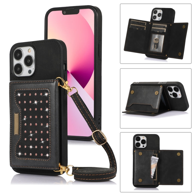 Three-fold RFID Leather Phone Case with Lanyard, For iPhone 12 Pro Max, For iPhone 13, For iPhone 13 Mini, For iPhone 13 Pro