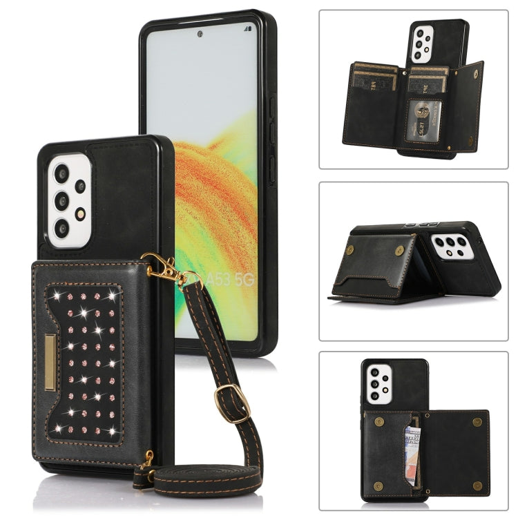 Three-fold RFID Leather Phone Case with Lanyard, For Samsung Galaxy A12, For Samsung Galaxy A13 4G/A13 5G, For Samsung Galaxy A51 4G, For Samsung Galaxy A53 5G, For Samsung Galaxy A52 5G/A52s 5G