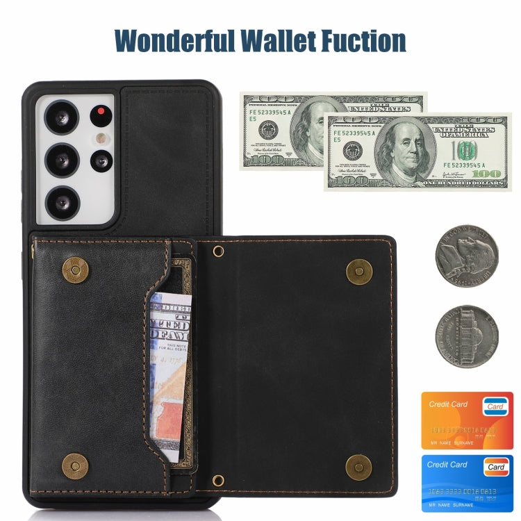 Three-fold RFID Leather Phone Case with Lanyard, For Samsung Galaxy S21 Ultra, For Samsung Galaxy S22+, For Samsung Galaxy S21+, For Samsung Galaxy S21 FE