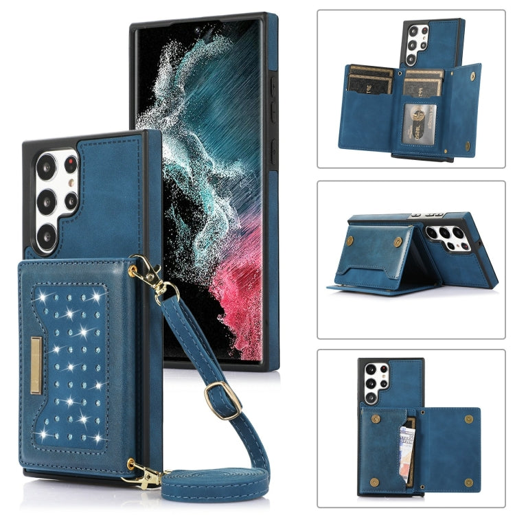 Three-fold RFID Leather Phone Case with Lanyard, For Samsung Galaxy S22 Ultra, For iPhone 12 Pro