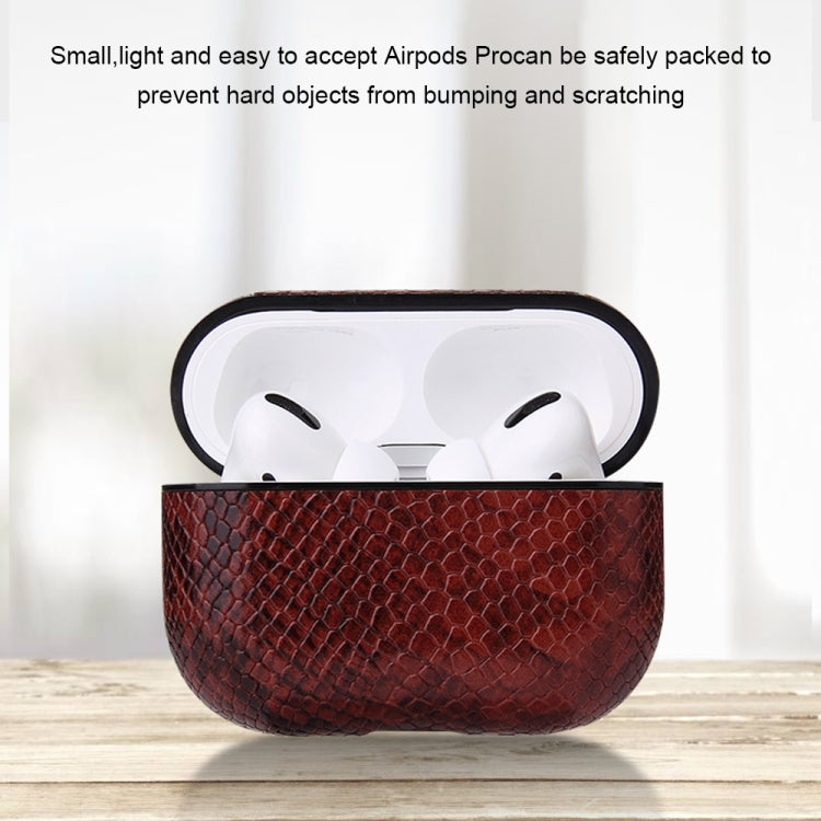 Anti-fall Snakeskin Texture PU Leather Protective Case with Carabiner, For AirPods Pro, For AirPods 1 & 2