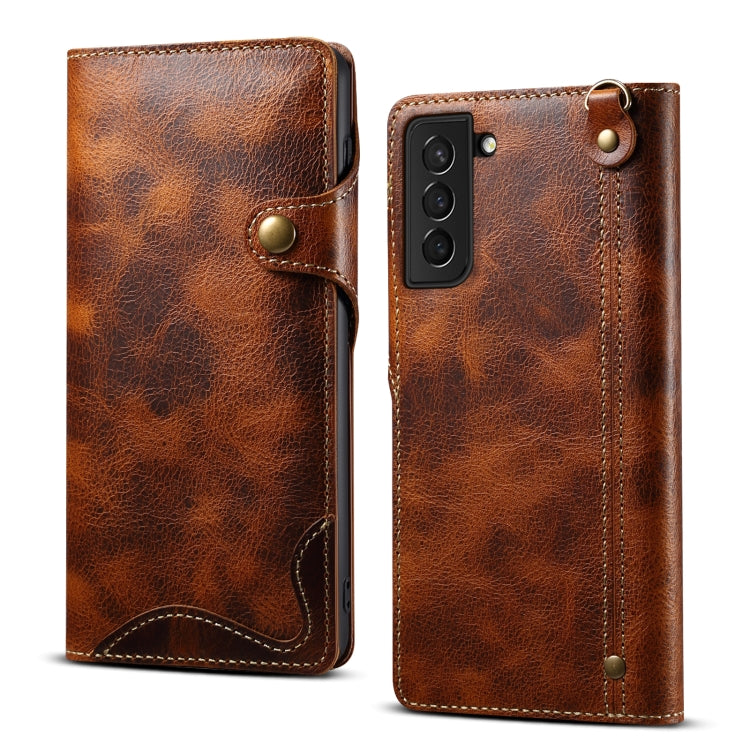 Denior Oil Wax Cowhide Magnetic Button Genuine Leather Case, For Samsung Galaxy S20+, For Samsung Galaxy S20 Ultra, For Samsung Galaxy Note20, For Samsung Galaxy Note20 Ultra, For Samsung Galaxy S21 5G, For Samsung Galaxy S21+ 5G