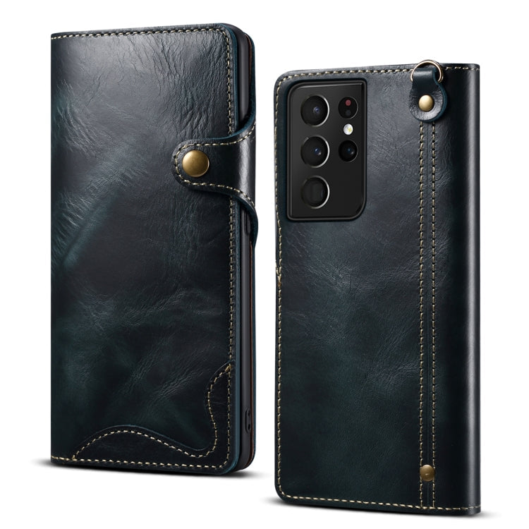 Denior Oil Wax Cowhide Magnetic Button Genuine Leather Case, For Samsung Galaxy S21 Ultra 5G, For Samsung Galaxy S22 5G, For Samsung Galaxy S22+ 5G, For Samsung Galaxy S22 Ultra 5G