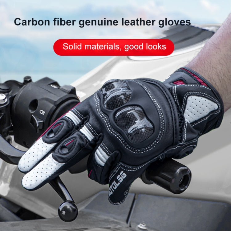 One Pair Genuine Leather Motorcycle Gloves with Carbon Fiber Hard Knuckle Touch Screen, XL, XXL