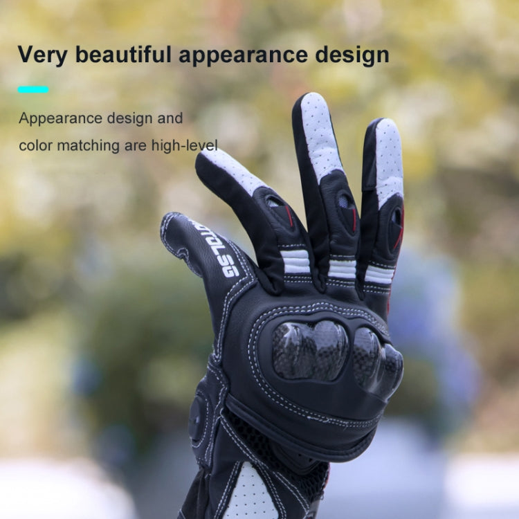 One Pair Genuine Leather Motorcycle Gloves with Carbon Fiber Hard Knuckle Touch Screen, XL, XXL