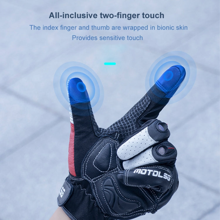 One Pair Genuine Leather Motorcycle Gloves with Carbon Fiber Hard Knuckle Touch Screen, XL, XXL