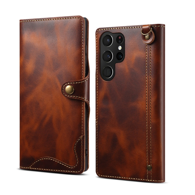 Denior Oil Wax Cowhide Magnetic Button Leather Phone Case, For Samsung Galaxy S23 5G, For Samsung Galaxy S23+ 5G, For Samsung Galaxy S23 Ultra 5G