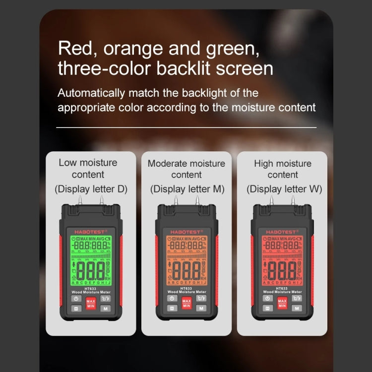 HABOTEST HT633 Portable Multifunctional Digital Display Wood Moisture Detector, HT633