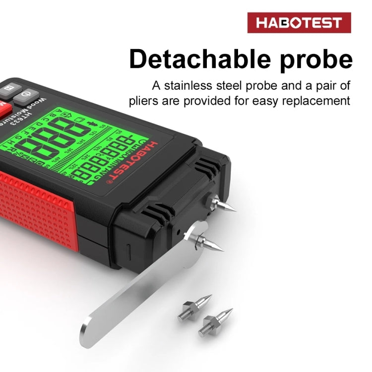 HABOTEST HT633 Portable Multifunctional Digital Display Wood Moisture Detector, HT633