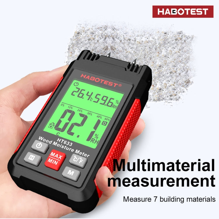HABOTEST HT633 Portable Multifunctional Digital Display Wood Moisture Detector, HT633