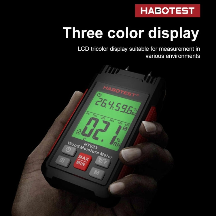 HABOTEST HT633 Portable Multifunctional Digital Display Wood Moisture Detector, HT633