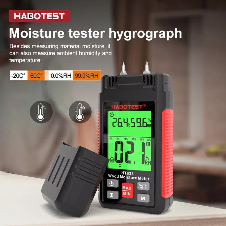 HABOTEST HT633 Portable Multifunctional Digital Display Wood Moisture Detector, HT633