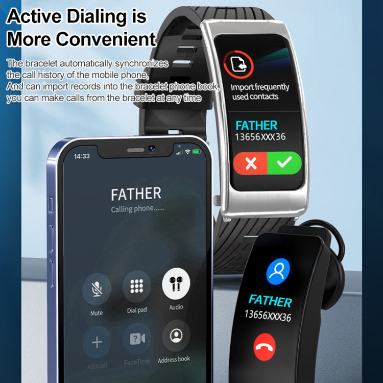 K20 1.14 inch Silicone Band Earphone Detachable Life Waterproof Smart Watch Support Bluetooth Call, Silicone Band (Black Rose Gold)