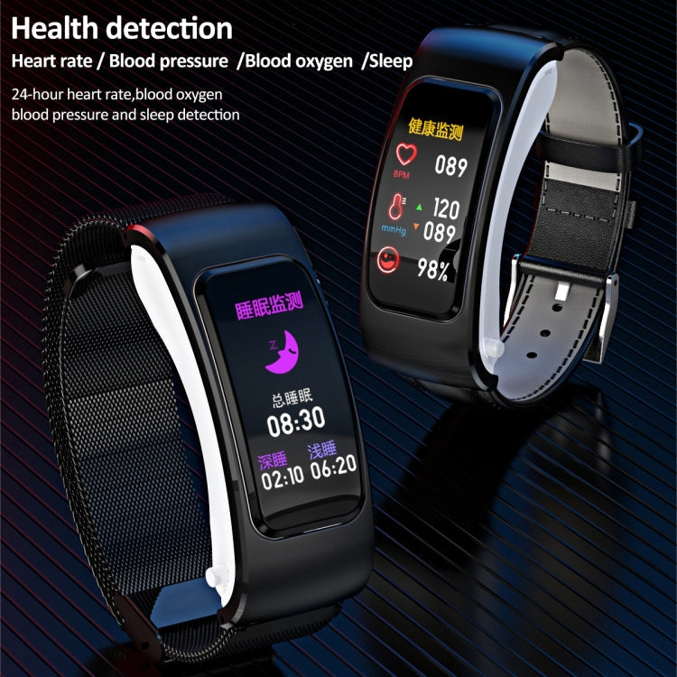 K60 1.08 inch Steel Band Earphone Detachable Life Waterproof Smart Watch Support Bluetooth Call, Steel Band (Black)