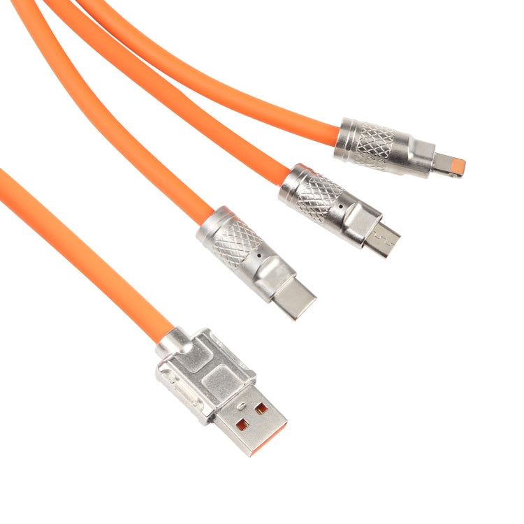 Mech Series 6A 120W 3 in 1 Metal Plug Silicone Fast Charging Data Cable, Length: 1.2m, 1.2m 3 in 1