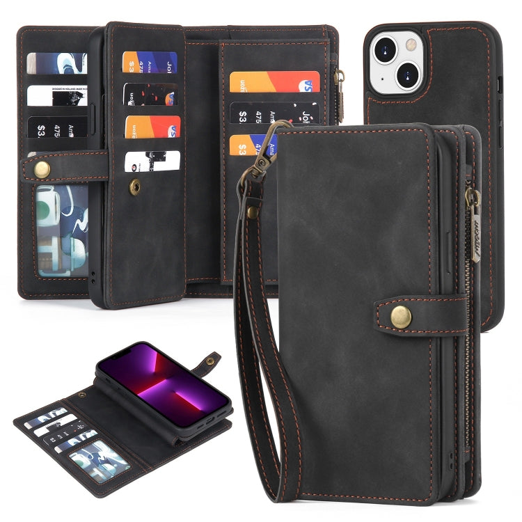 Zipper Wallet Magnetic Detachable Leather Phone Case, For iPhone 14, For iPhone 14 Pro, For iPhone 14 Plus, For iPhone 14 Pro Max, For iPhone 13, For iPhone 13 Pro, For iPhone 13 Pro Max, For iPhone 12 / 12 Pro