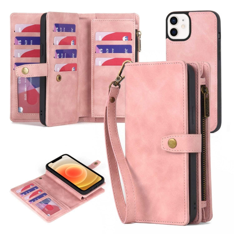 Zipper Wallet Magnetic Detachable Leather Phone Case, For iPhone 14, For iPhone 14 Pro, For iPhone 14 Plus, For iPhone 14 Pro Max, For iPhone 13, For iPhone 13 Pro, For iPhone 13 Pro Max, For iPhone 12 / 12 Pro