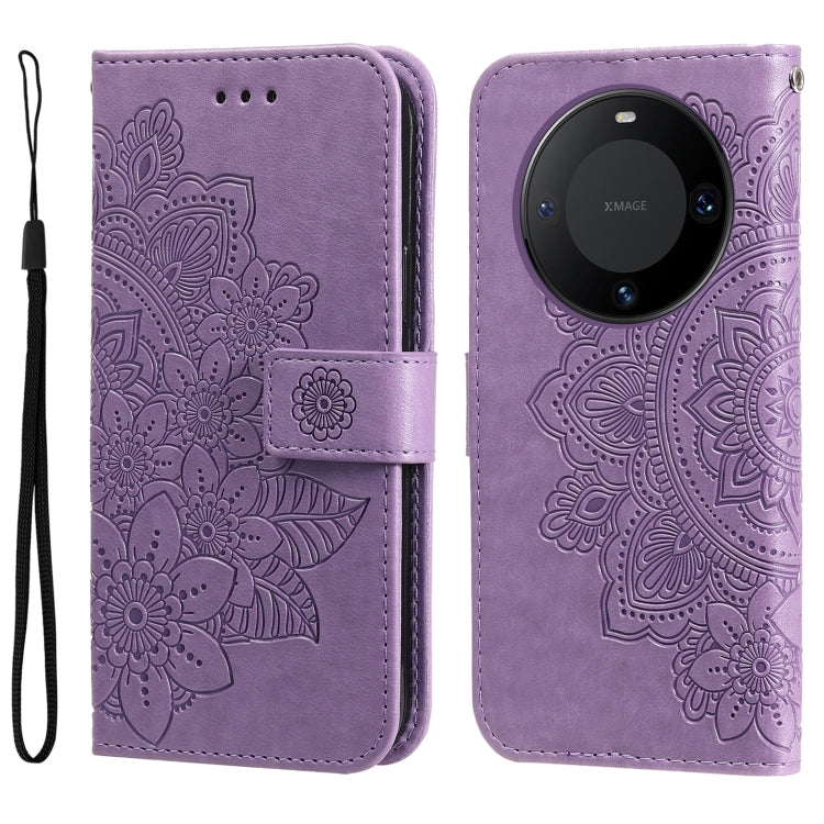 Seven-petal Flowers Embossing Leather Phone Case, For Huawei Enjoy 70, For Huawei nova 11 SE, For Huawei nova 12 Pro, For Huawei Mate 60