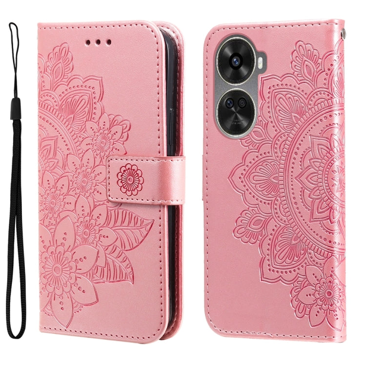 Seven-petal Flowers Embossing Leather Phone Case, For Huawei Enjoy 70, For Huawei nova 11 SE, For Huawei nova 12 Pro, For Huawei Mate 60