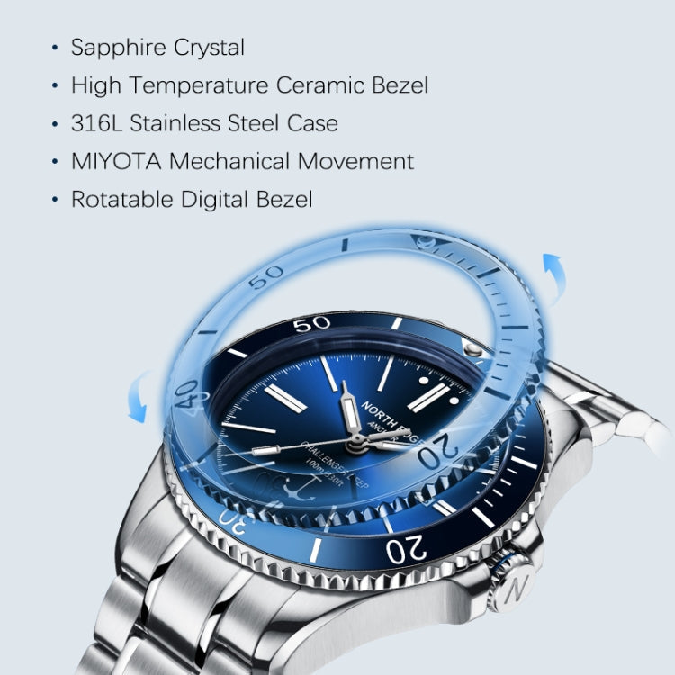NORTH EDGE ANCHOR Men Outdoor 100m Waterproof Mechanical Watch, ANCHOR