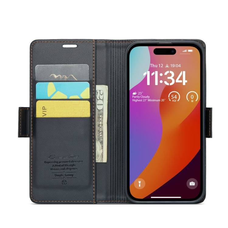 CaseMe 023 Butterfly Buckle Litchi Texture RFID Anti-theft Leather Phone Case, For iPhone 15 Pro Max, For iPhone 14, For iPhone 15 Pro, For iPhone 14 Plus