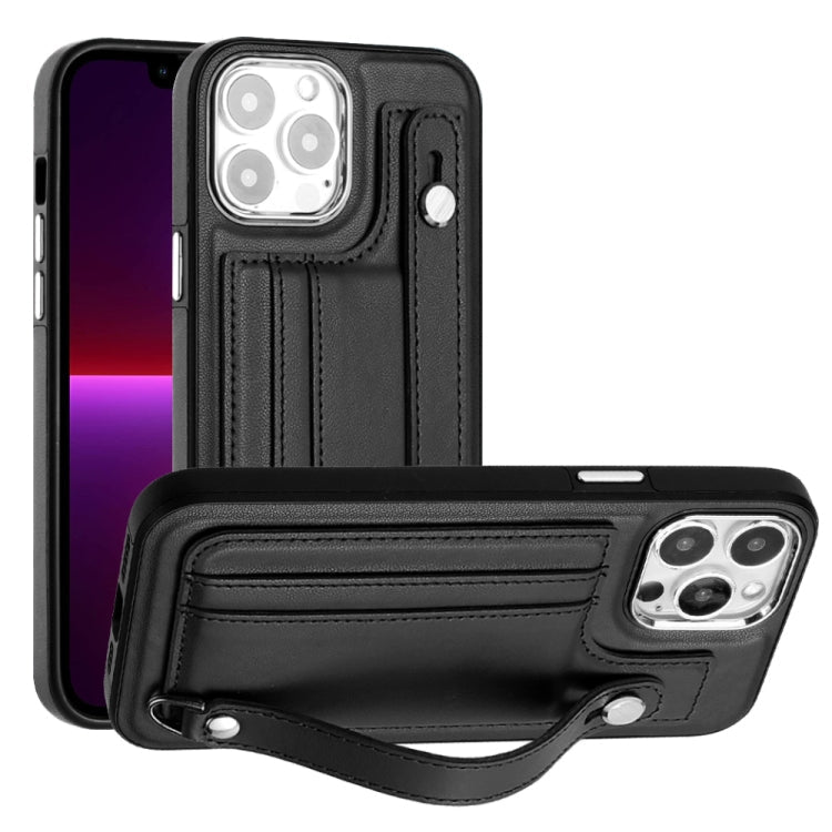 Shockproof Leather Phone Case with Wrist Strap, For iPhone 13, For iPhone 13 Pro, For iPhone 13 Pro Max, For iPhone 12 / 12 Pro