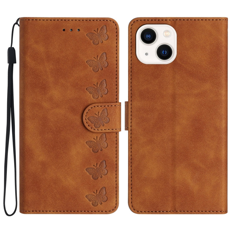 Seven Butterflies Embossed Leather Phone Case, For iPhone 15, For iPhone 14 Plus, For iPhone 14, For iPhone 14 Pro