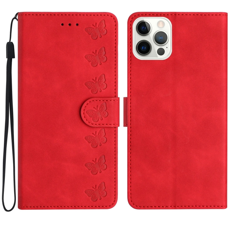 Seven Butterflies Embossed Leather Phone Case, For iPhone 15, For iPhone 14 Plus, For iPhone 14, For iPhone 14 Pro