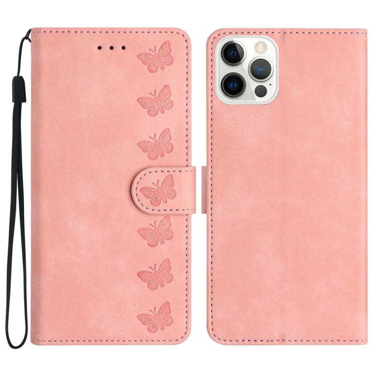 Seven Butterflies Embossed Leather Phone Case, For iPhone 14 Pro Max, For iPhone 13 Pro Max, For iPhone 13 Pro, For iPhone 13