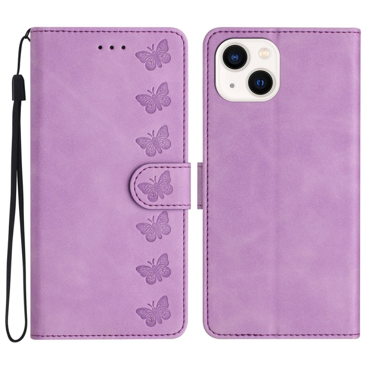 Seven Butterflies Embossed Leather Phone Case, For iPhone 13 mini, For iPhone 12, For iPhone 12 Pro Max, For iPhone 12 Pro