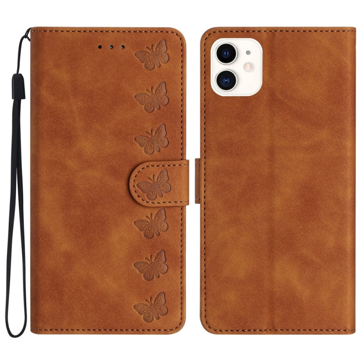 Seven Butterflies Embossed Leather Phone Case, For iPhone 13 mini, For iPhone 12, For iPhone 12 Pro Max, For iPhone 12 Pro