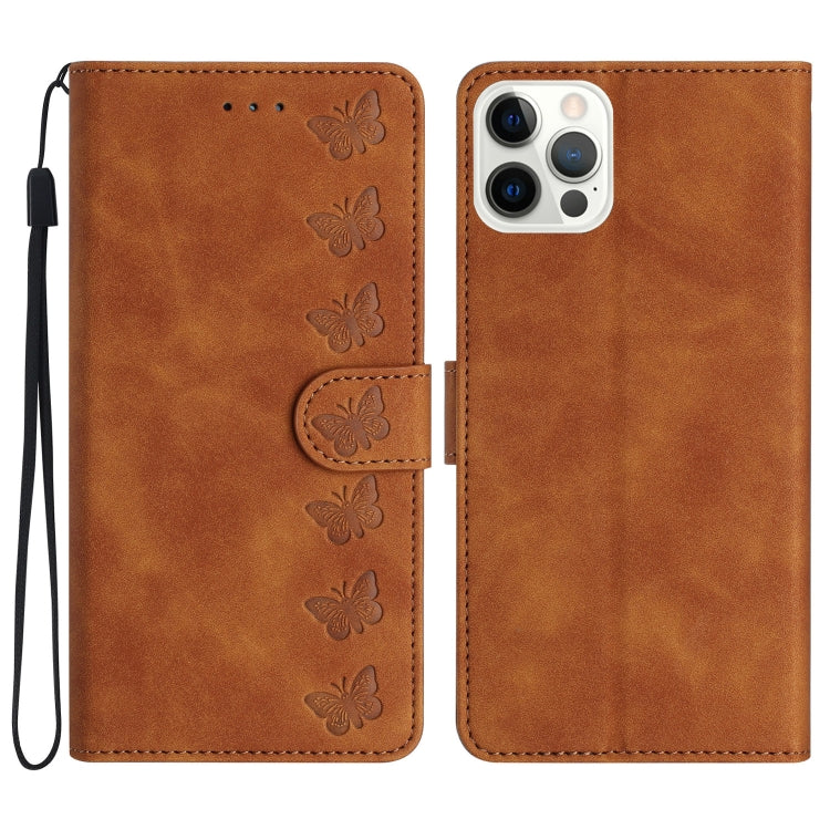 Seven Butterflies Embossed Leather Phone Case, For iPhone 16, For iPhone 15 Pro Max, For iPhone 15 Pro, For iPhone 15 Plus