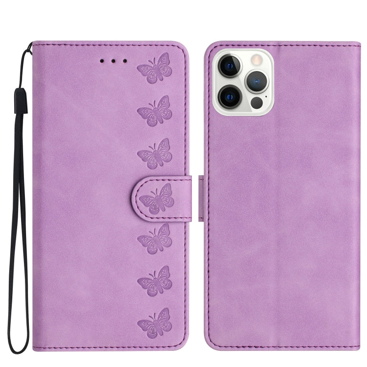 Seven Butterflies Embossed Leather Phone Case, For iPhone 16, For iPhone 15 Pro Max, For iPhone 15 Pro, For iPhone 15 Plus