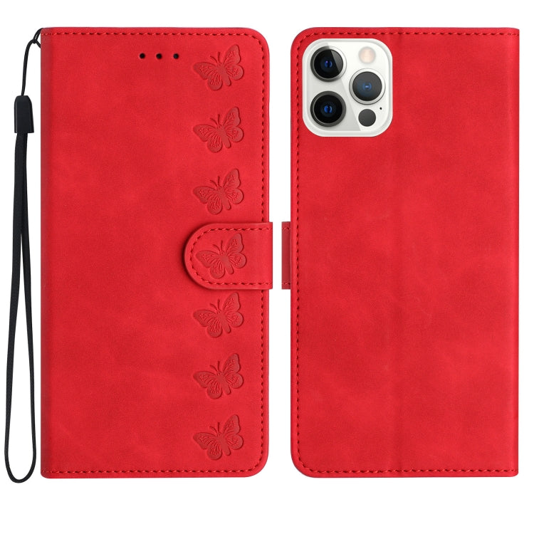 Seven Butterflies Embossed Leather Phone Case, For iPhone 16, For iPhone 15 Pro Max, For iPhone 15 Pro, For iPhone 15 Plus
