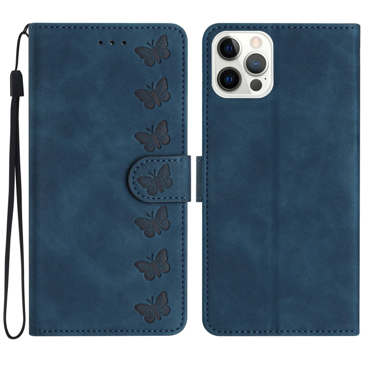 Seven Butterflies Embossed Leather Phone Case, For iPhone 16, For iPhone 15 Pro Max, For iPhone 15 Pro, For iPhone 15 Plus