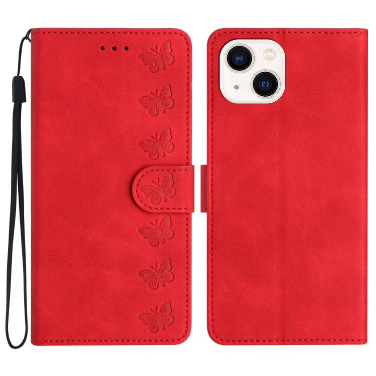 Seven Butterflies Embossed Leather Phone Case, For iPhone 16, For iPhone 15 Pro Max, For iPhone 15 Pro, For iPhone 15 Plus
